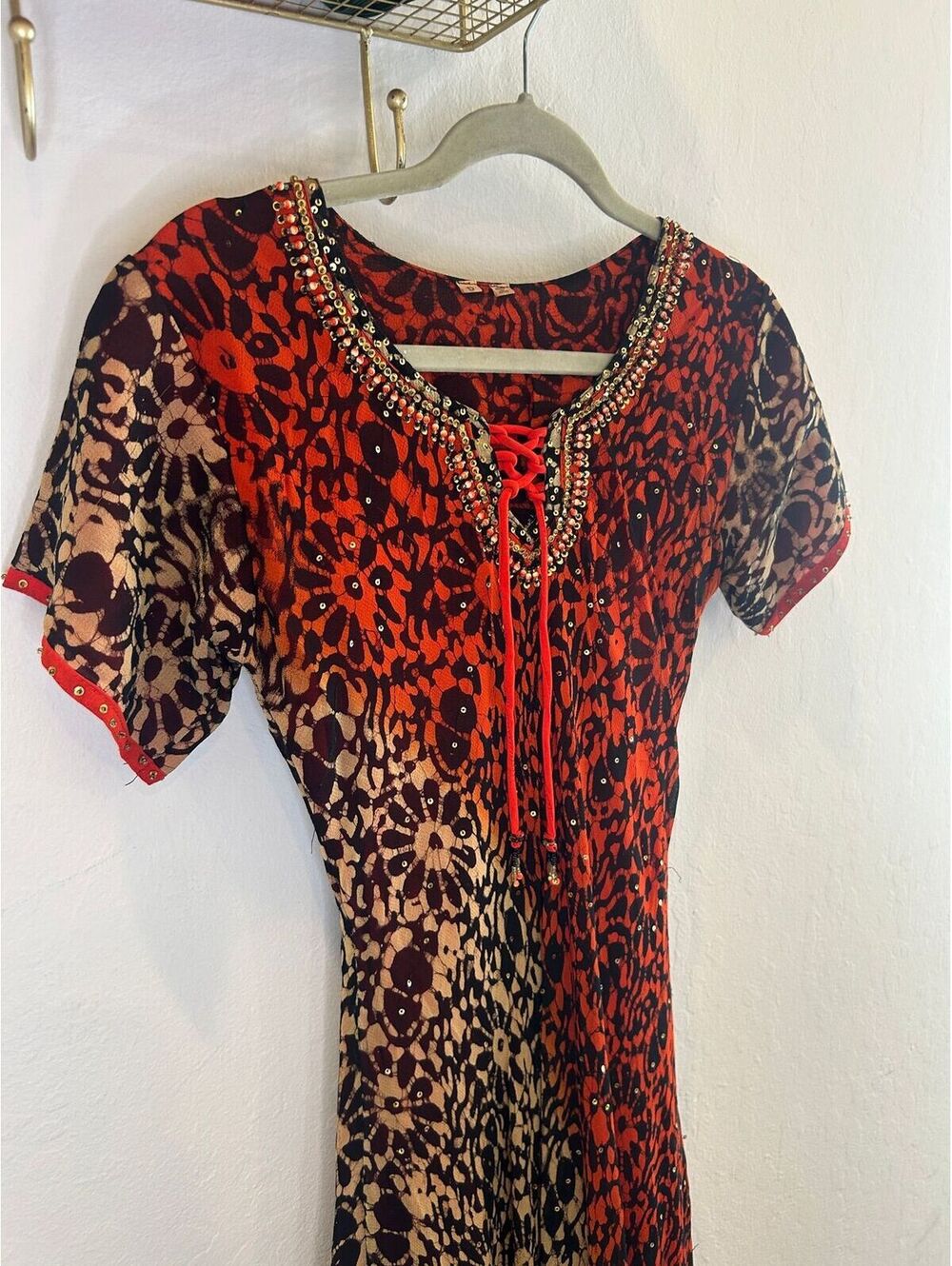 Vintage Beaded Sequin Floral Flowy Dress